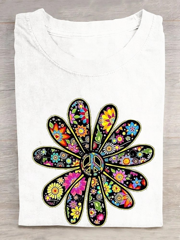 Casual Crew Neck Loose Floral T-Shirt