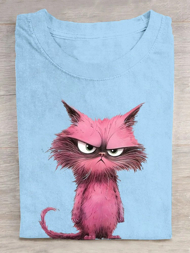 Cat Casual Crew Neck T-Shirt