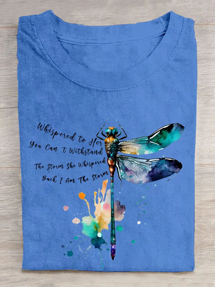 Dragonfly Text Letters Printed Casual T-Shirt