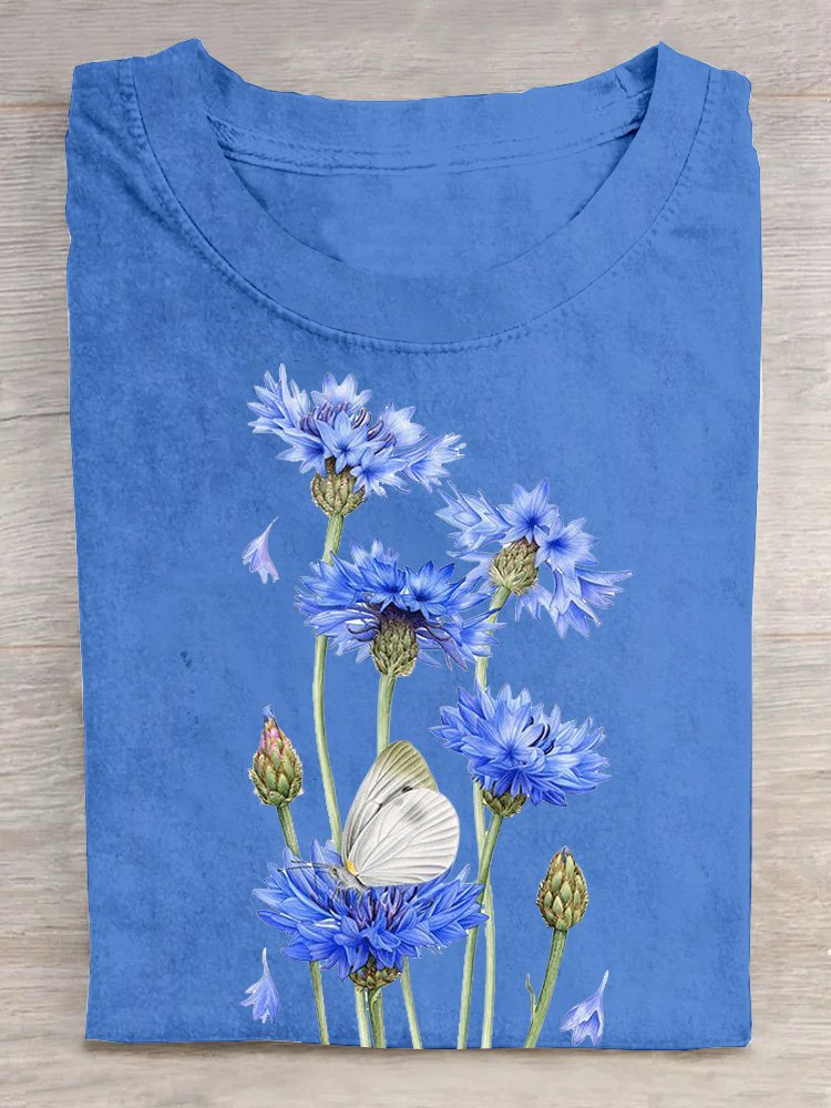 Casual Crew Neck Floral T-Shirt