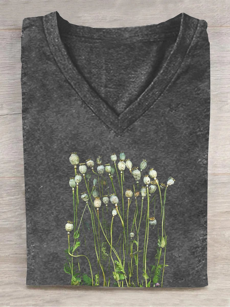 Casual Floral Cotton-Blend T-Shirt