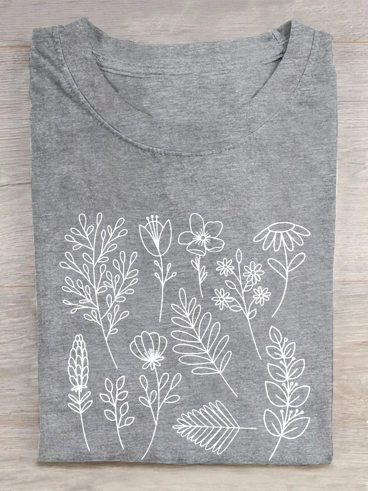 Casual Floral Cotton T-Shirt