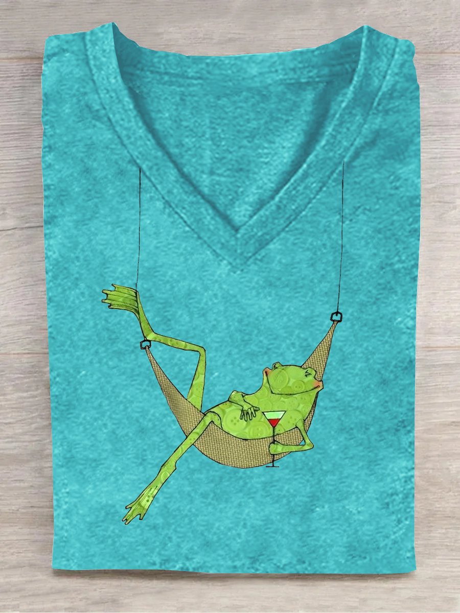 Frog V Neck Casual T-Shirt