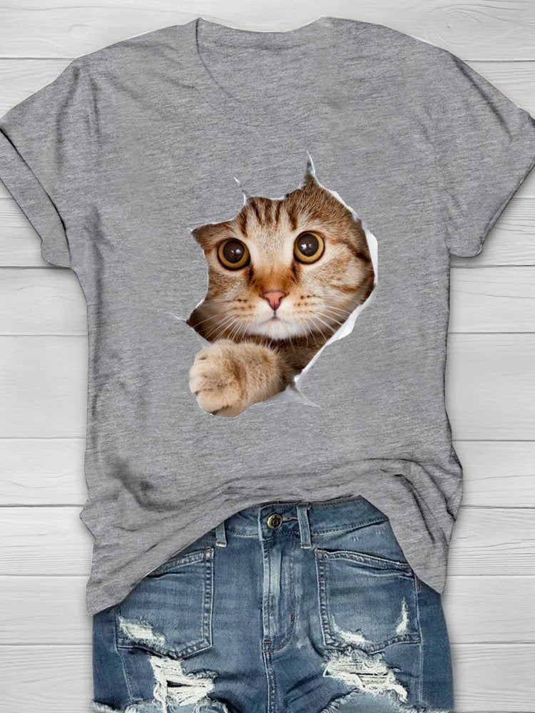 Casual Cotton Cat Loose T-Shirt