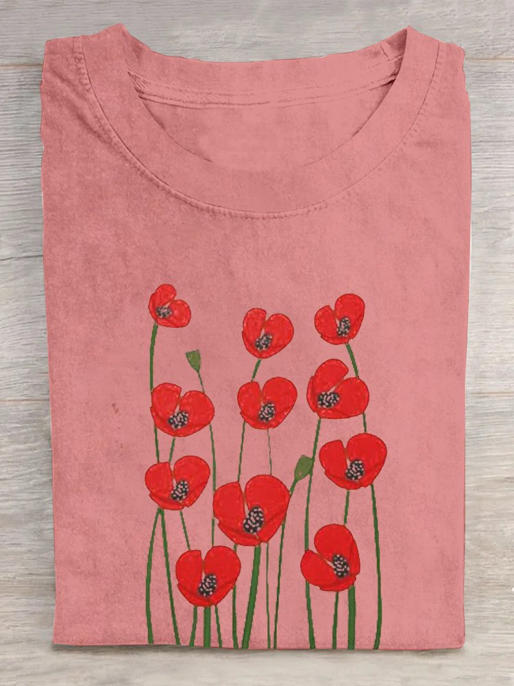 Cotton Crew Neck Casual Floral T-Shirt