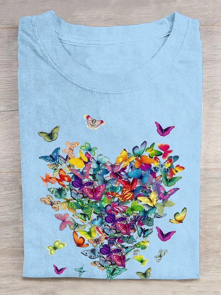 Loose Casual Crew Neck Butterfly T-Shirt