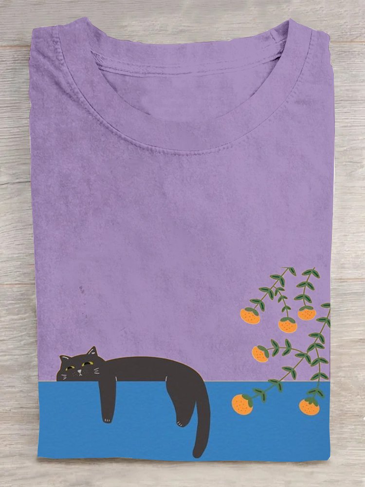 Loose Casual Cat Cotton T-Shirt