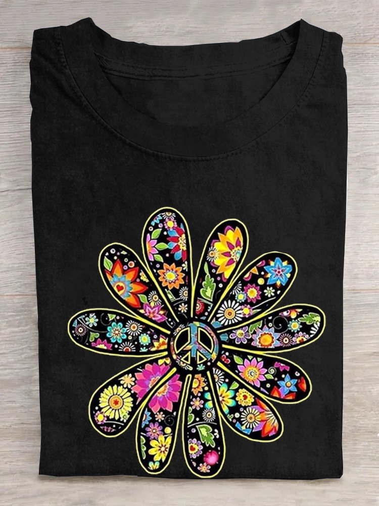 Casual Crew Neck Loose Floral T-Shirt