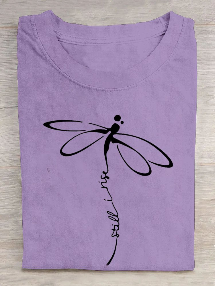 Casual Dragonfly Printed Cotton-Blend T-Shirt