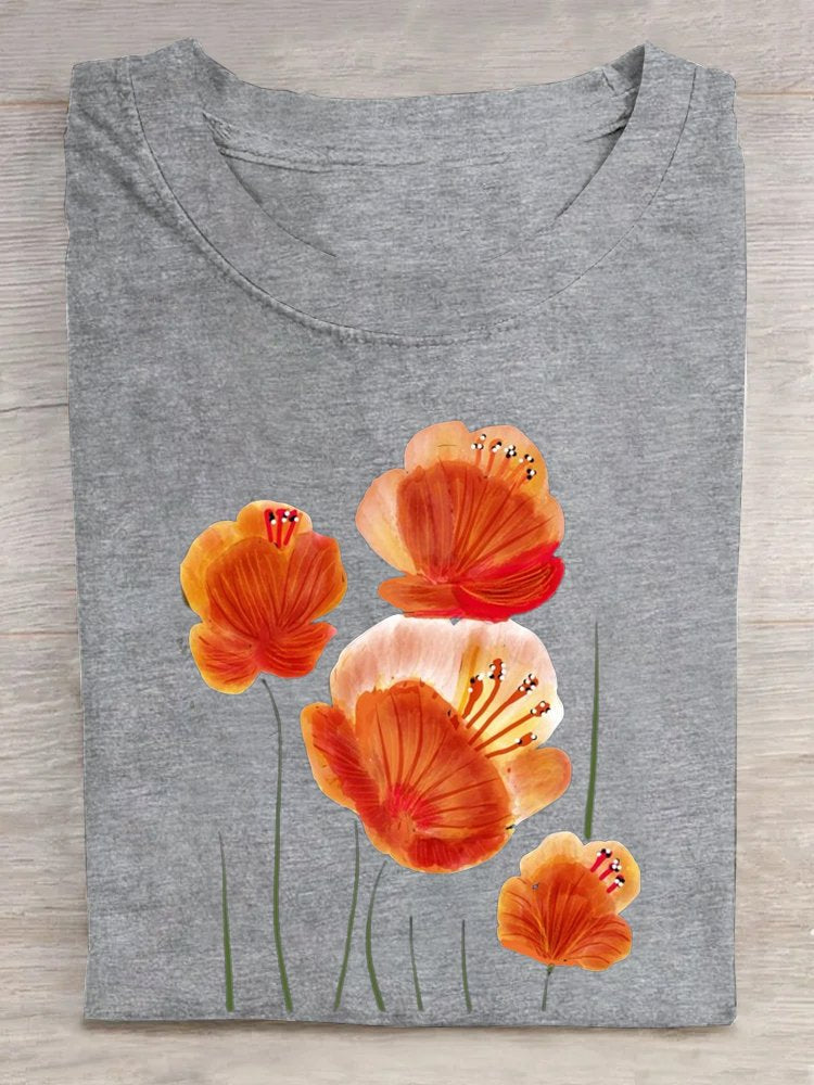 Casual Floral Loose Cotton T-Shirt