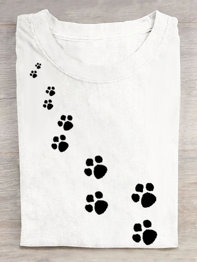 Casual Dog Paw Print T-Shirt