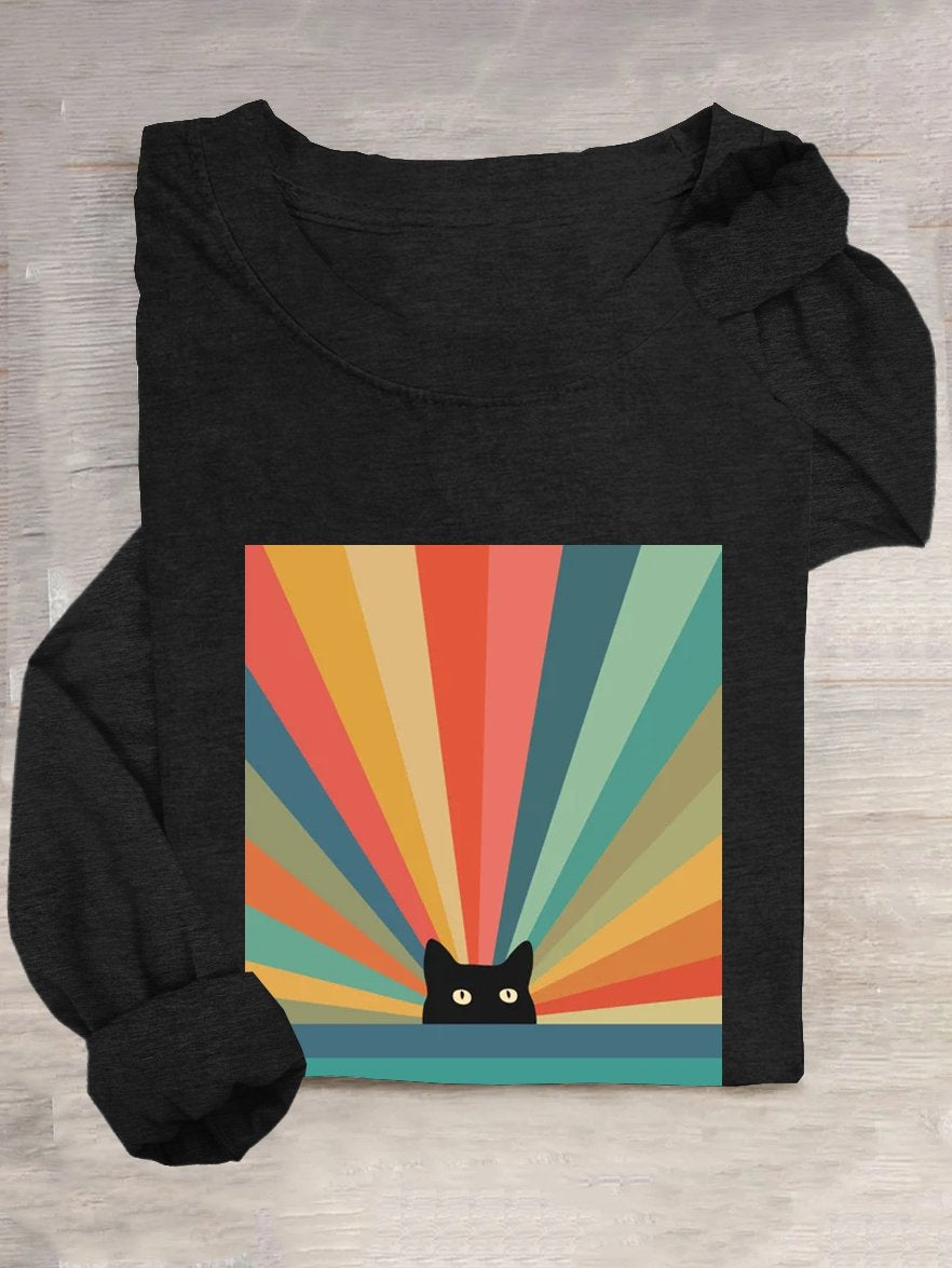 Casual Cotton-Blend Cat T-Shirt