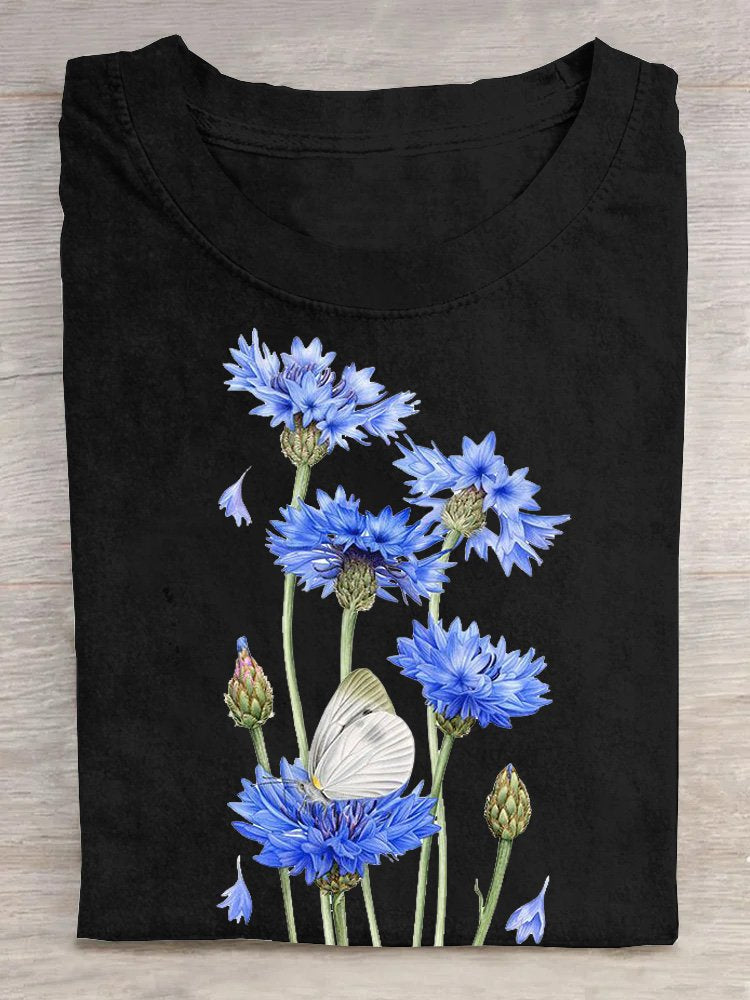 Casual Crew Neck Floral T-Shirt