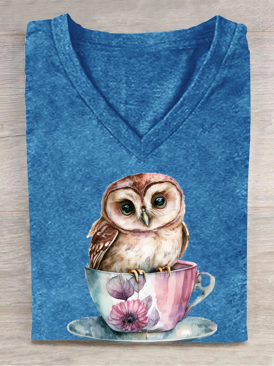 Animal Casual V Neck Loose T-Shirt