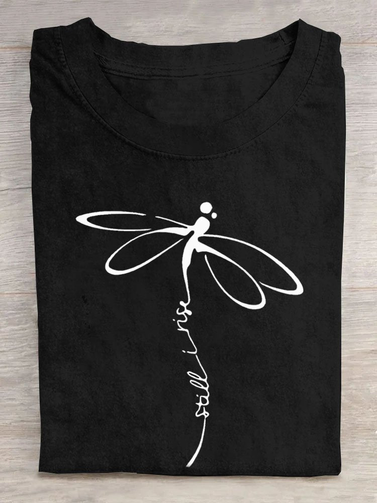 Casual Dragonfly Printed Cotton-Blend T-Shirt