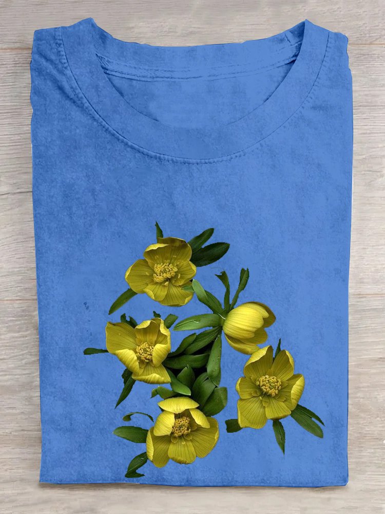 Crew Neck Casual Floral Loose T-Shirt