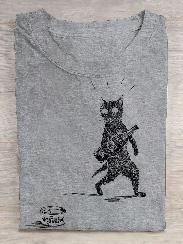 Cat Printed Casual T-Shirt