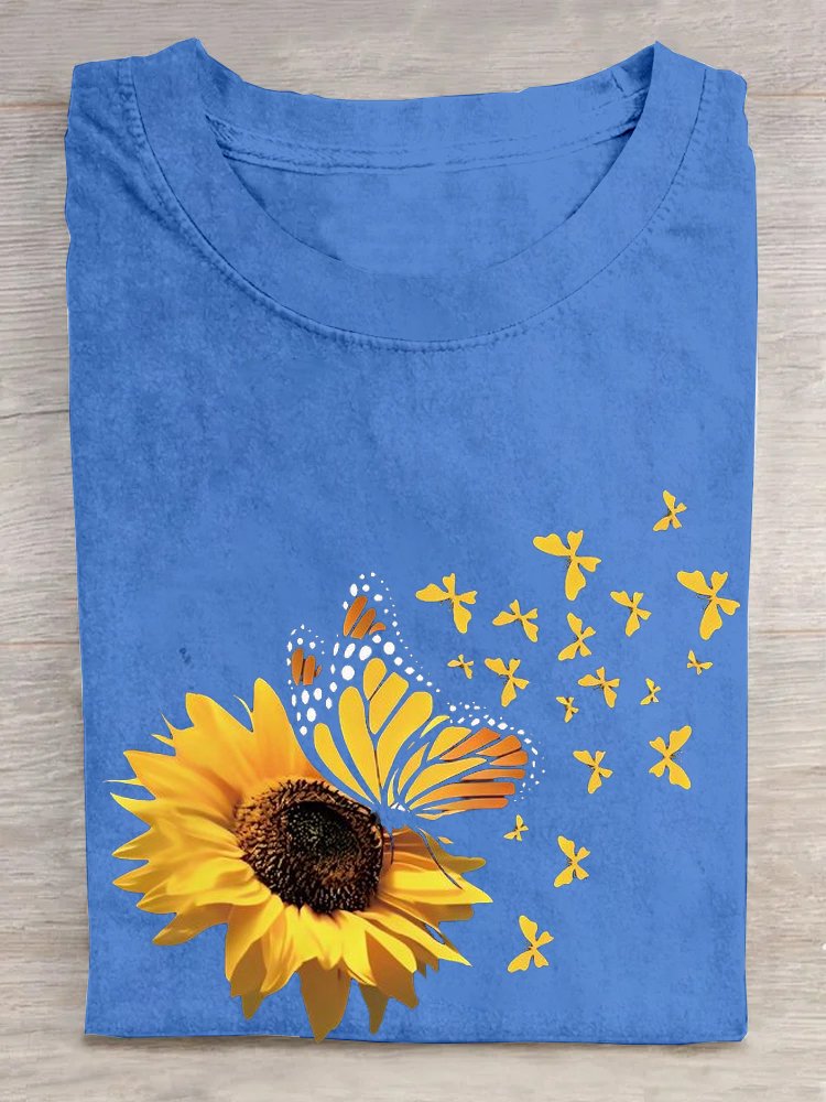 Casual Crew Neck Daisy Loose T-Shirt