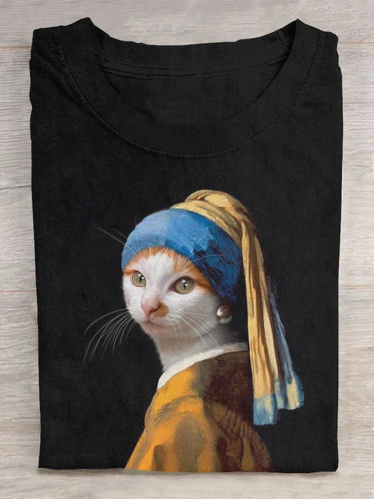 Casual Cat Crew Neck T-Shirt