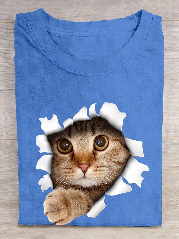 Casual Cat Loose Cotton T-Shirt