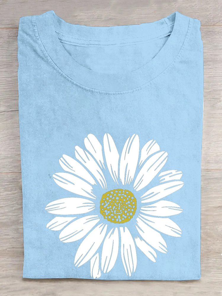 Casual Loose Cotton Daisy T-Shirt