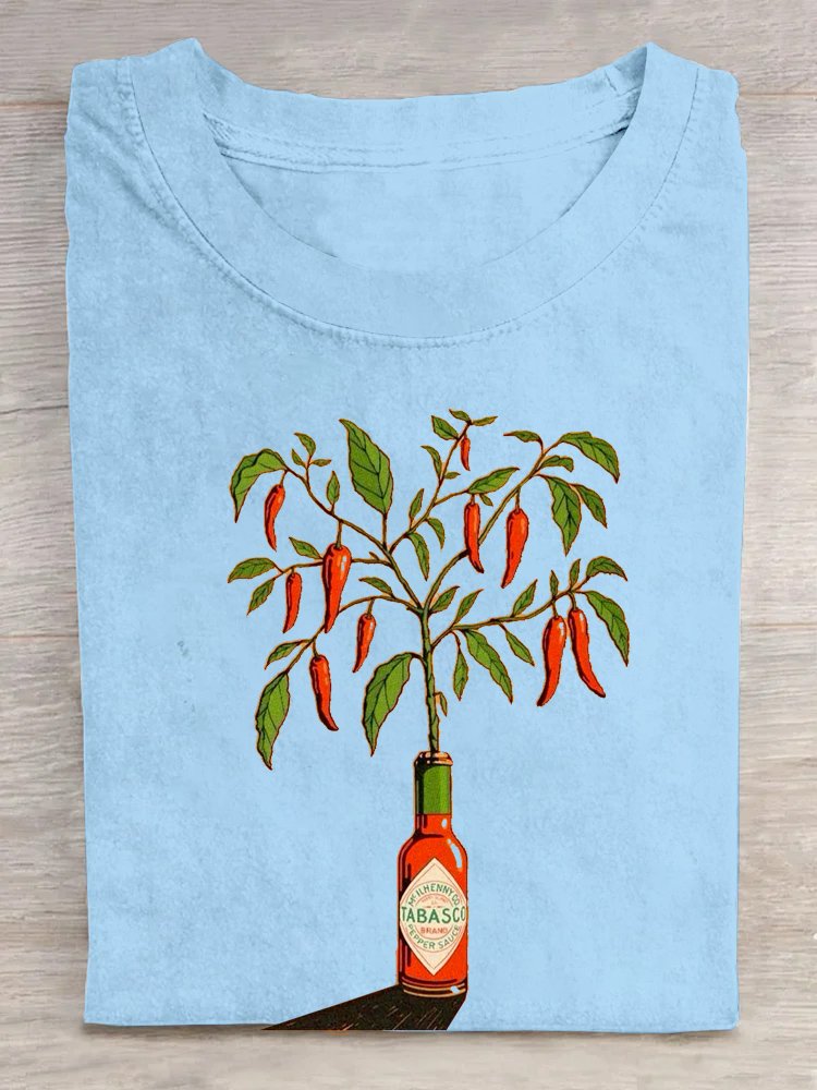 Cotton Plants Crew Neck Casual T-Shirt