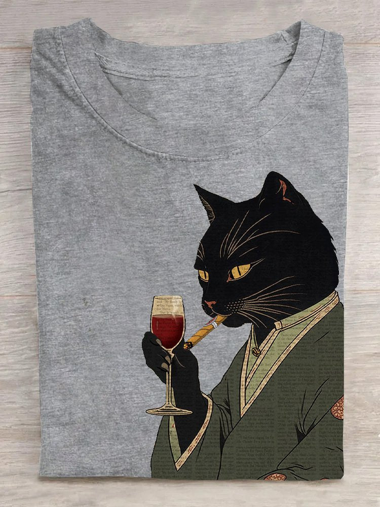 Crew Neck Casual Cat T-Shirt