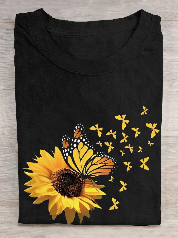 Casual Crew Neck Daisy Loose T-Shirt