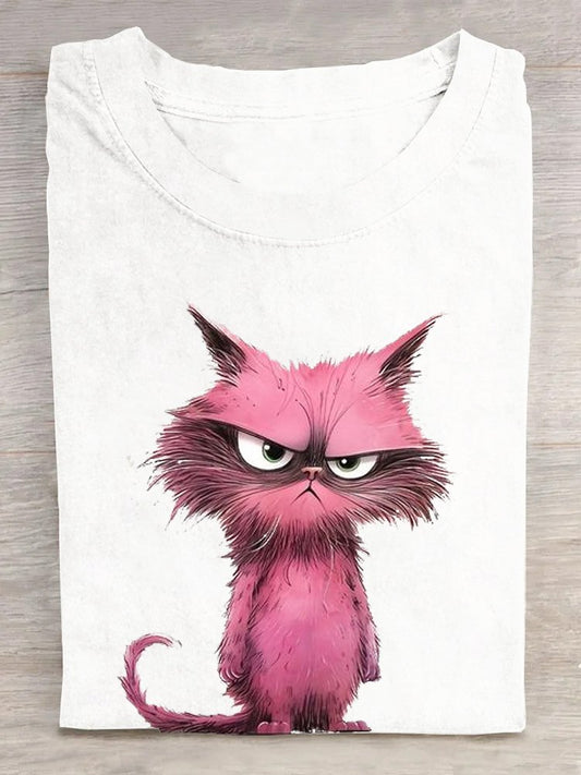 Cat Casual Crew Neck T-Shirt