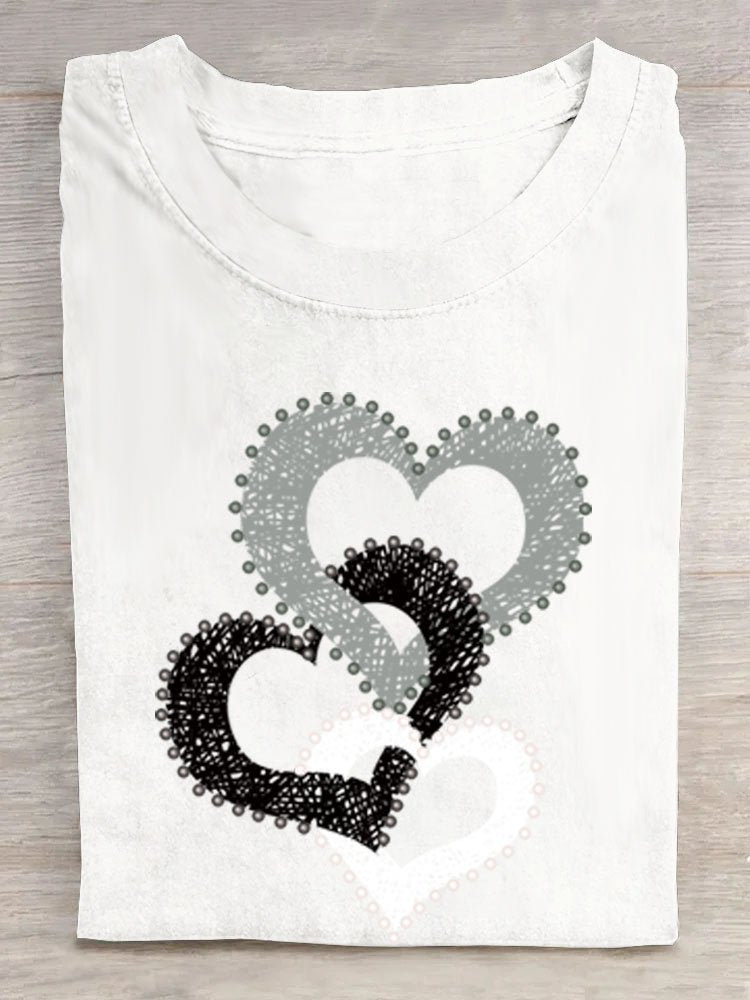 Funny Heart/Cordate Printed Casual T-Shirt