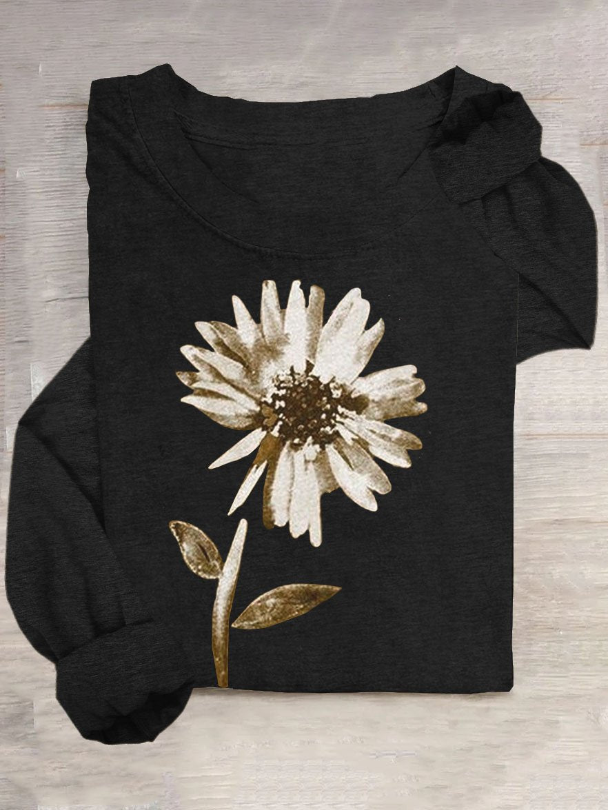 Floral Casual Cotton-Blend T-Shirt