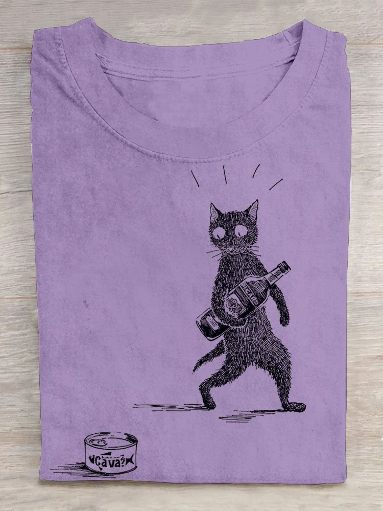 Cat Printed Casual T-Shirt