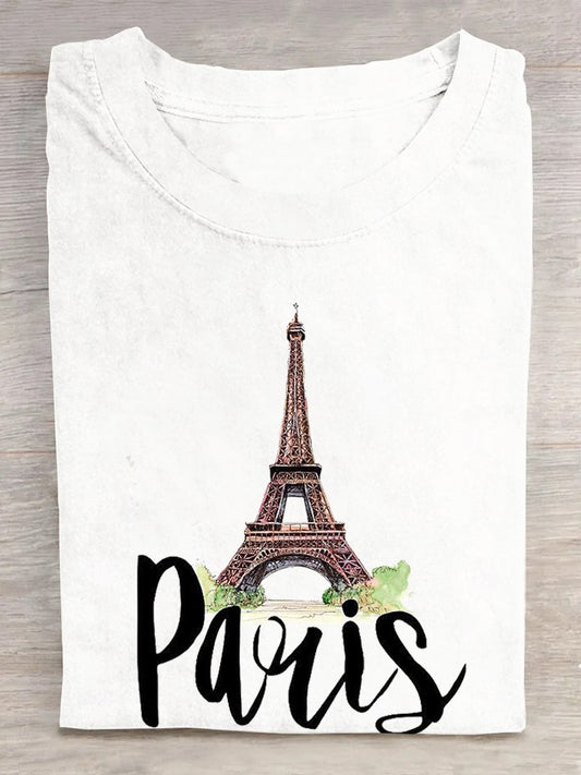 Loose Casual Paris Crew Neck T-Shirt