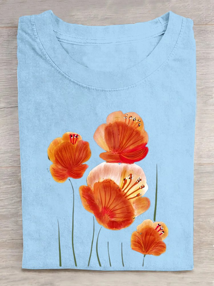 Casual Floral Loose Cotton T-Shirt