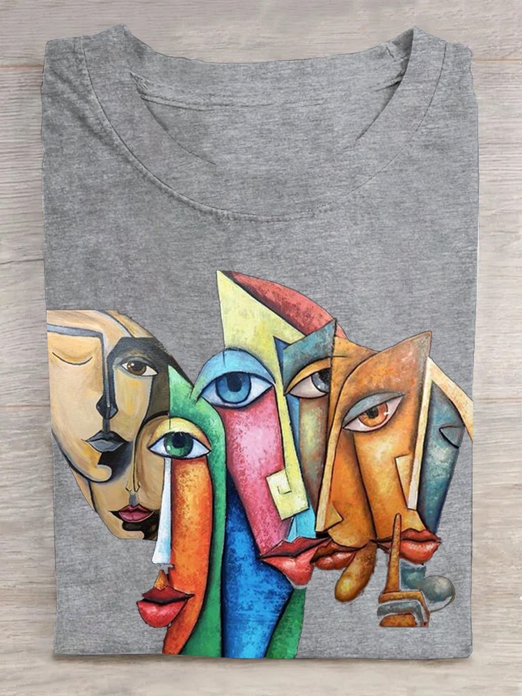 Loose Casual Face Cotton T-Shirt