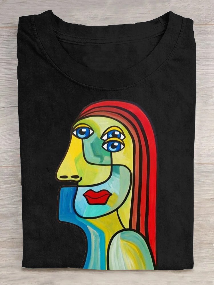 Face Cotton Casual Crew Neck T-Shirt