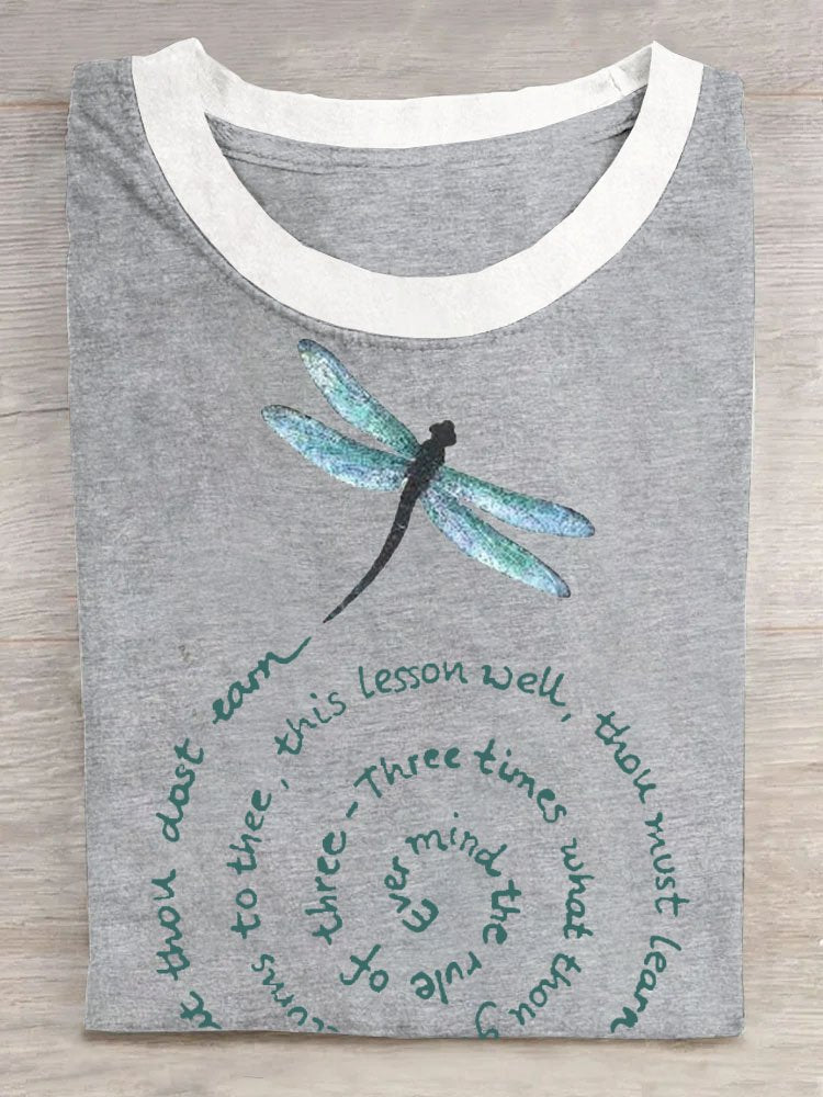 Casual Crew Neck Dragonfly T-Shirt