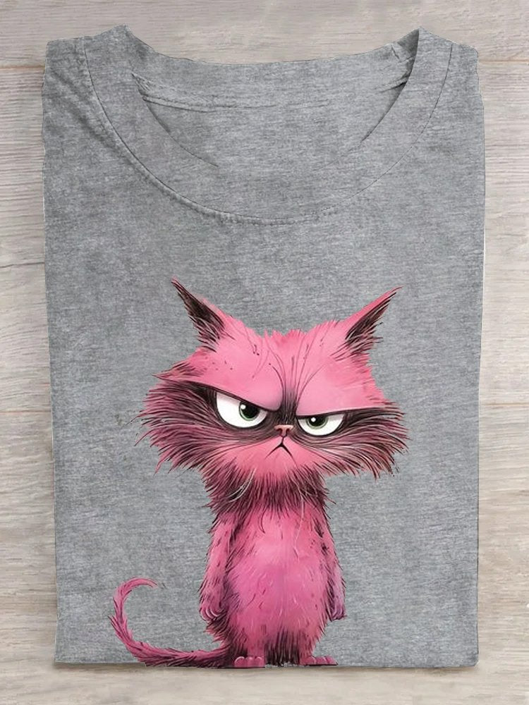 Cat Casual Crew Neck T-Shirt