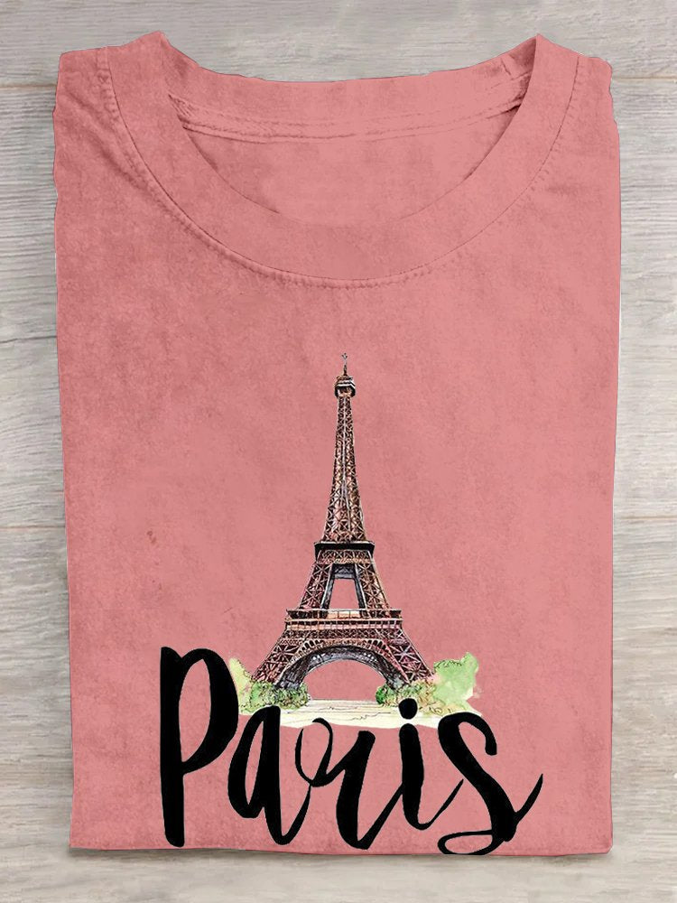 Loose Casual Paris Crew Neck T-Shirt