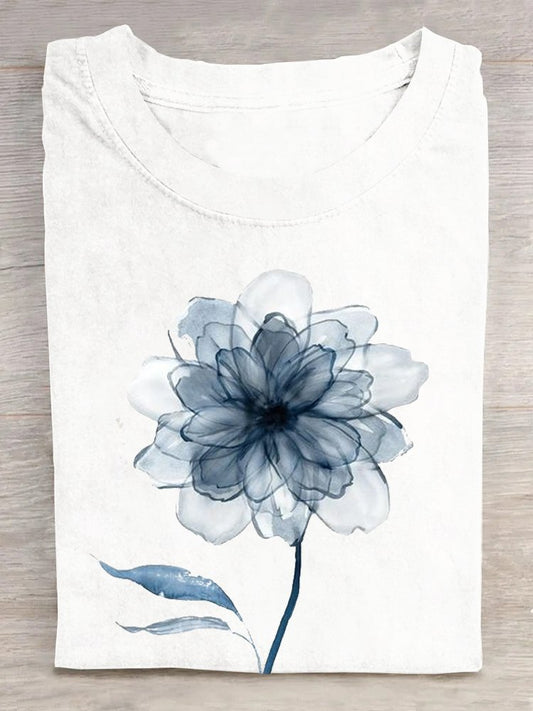 Floral Cotton Casual Crew Neck T-Shirt