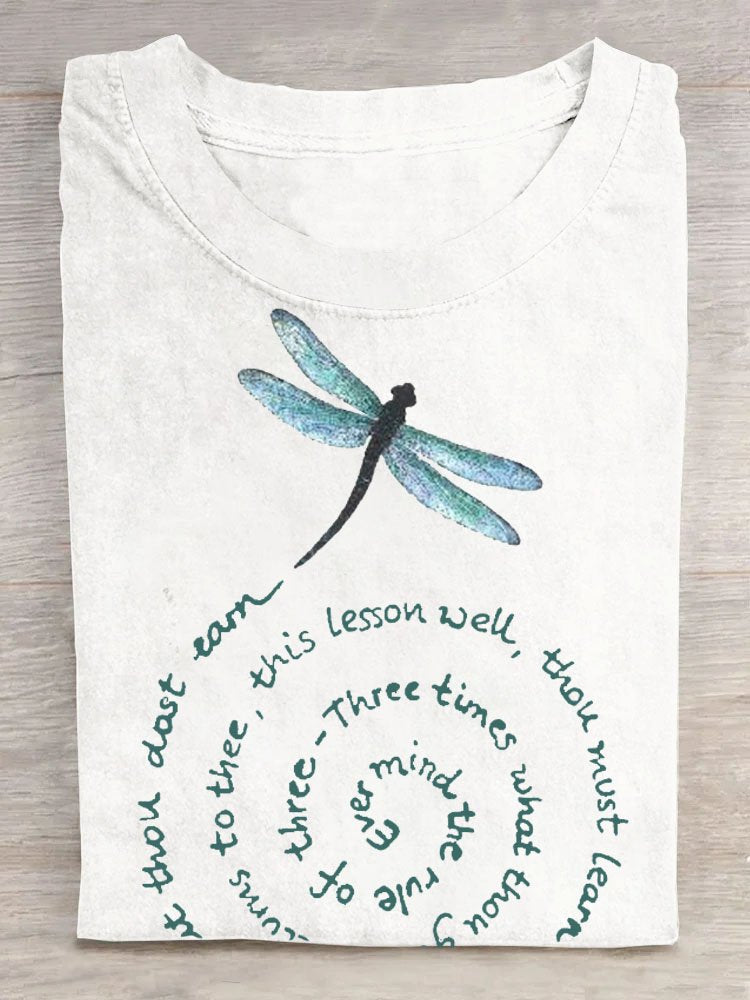 Casual Crew Neck Dragonfly T-Shirt