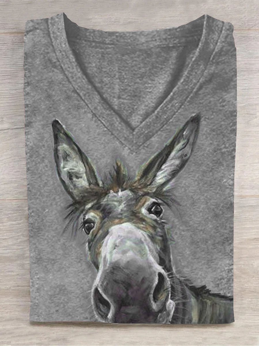 Horse Printed Loose Casual T-Shirt