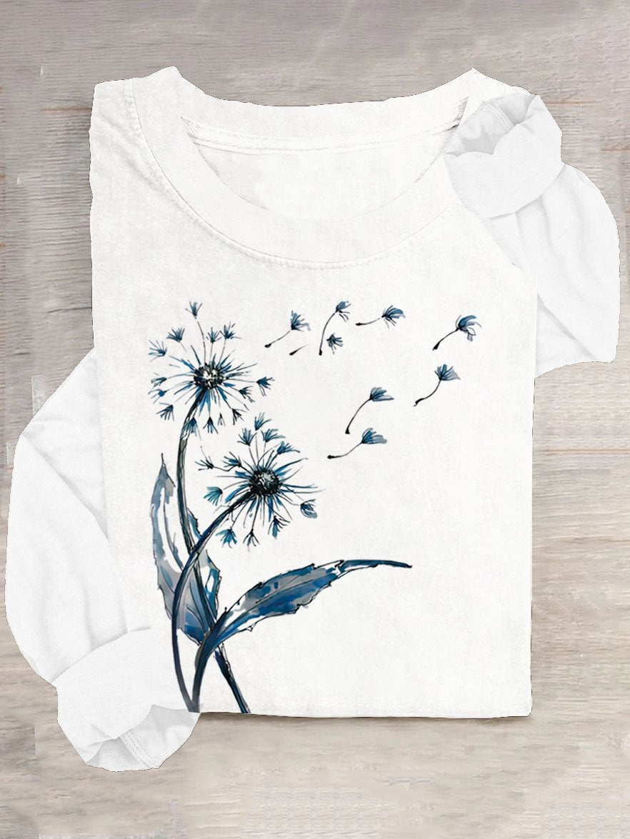 Dandelion Printed Long Sleeve Casual T-Shirt