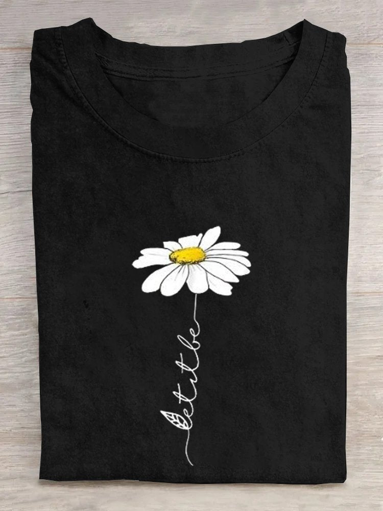 Casual Cotton Crew Neck Floral T-Shirt