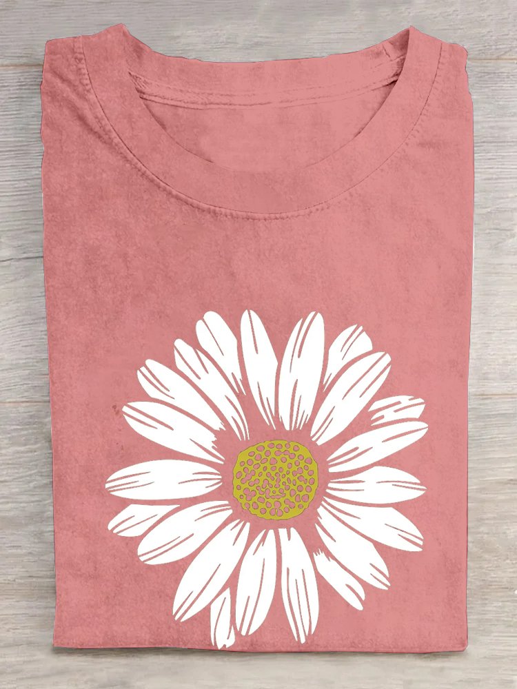 Casual Loose Cotton Daisy T-Shirt