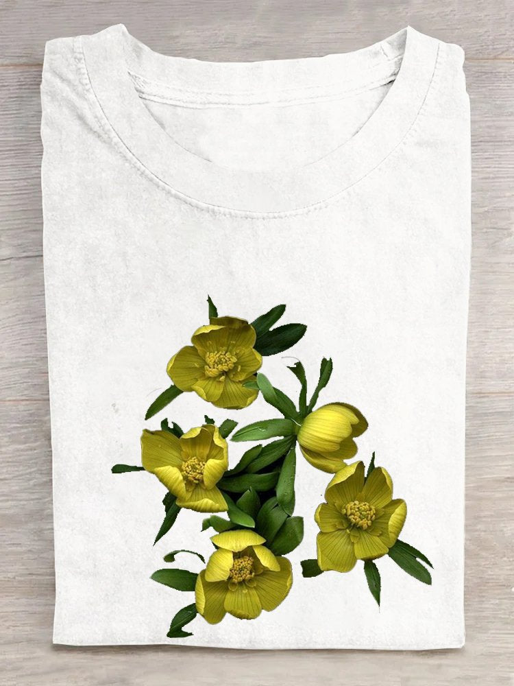 Crew Neck Casual Floral Loose T-Shirt