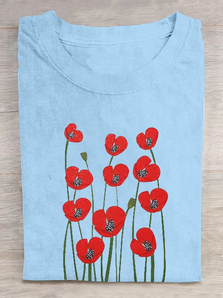 Cotton Crew Neck Casual Floral T-Shirt