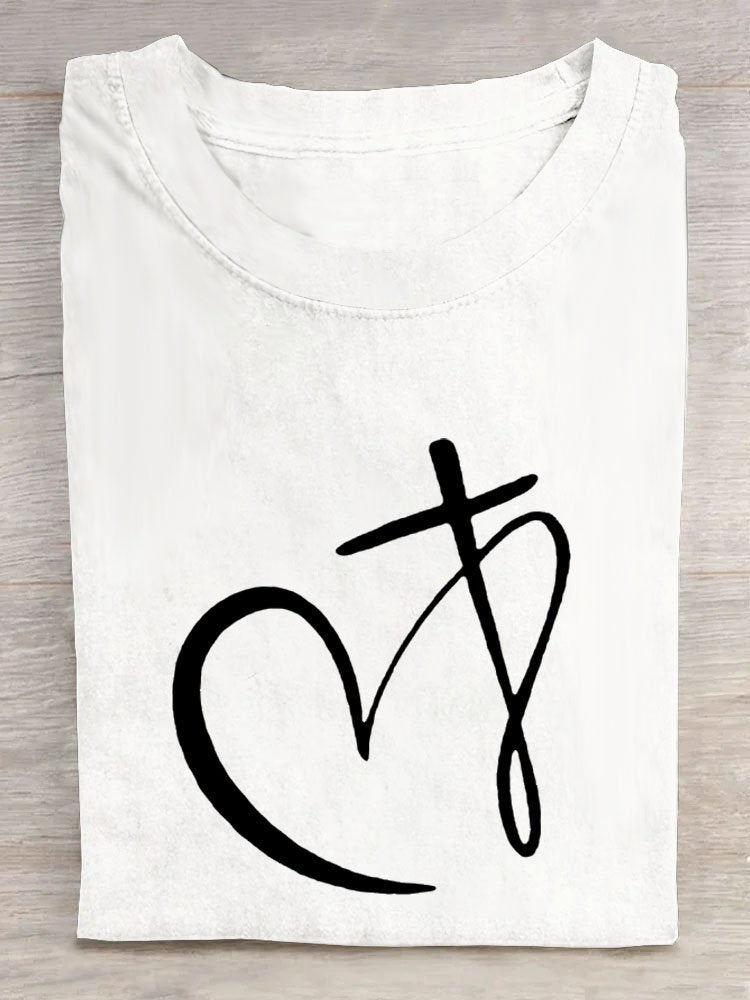 Crew Neck Heart/Cordate Casual T-Shirt