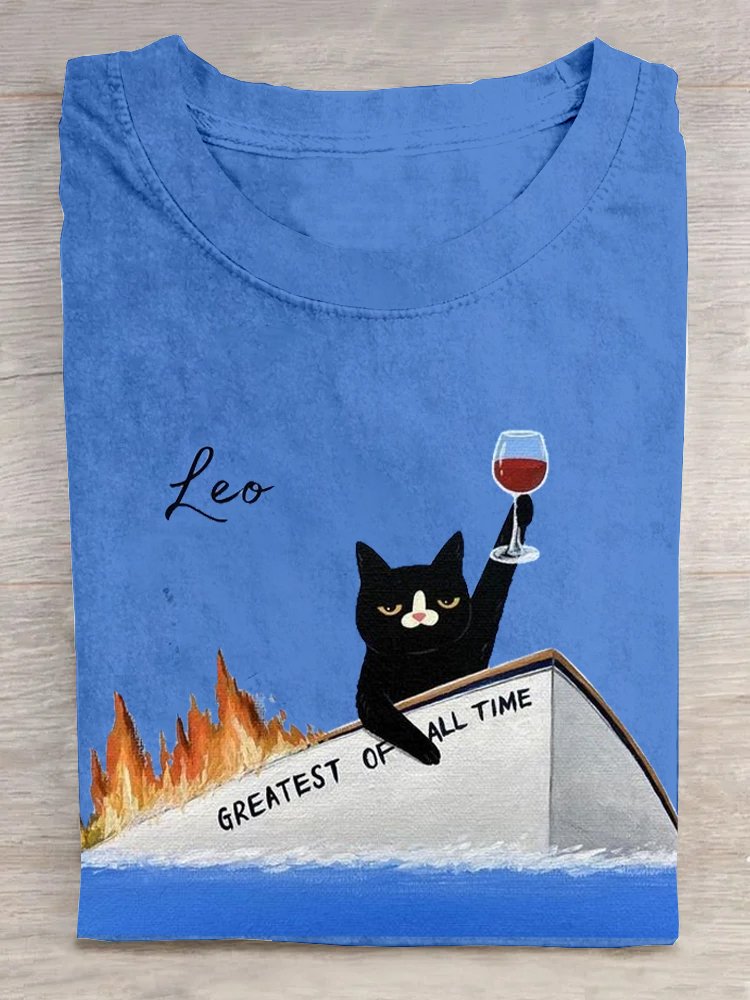 Casual Crew Neck funny Cat T-Shirt