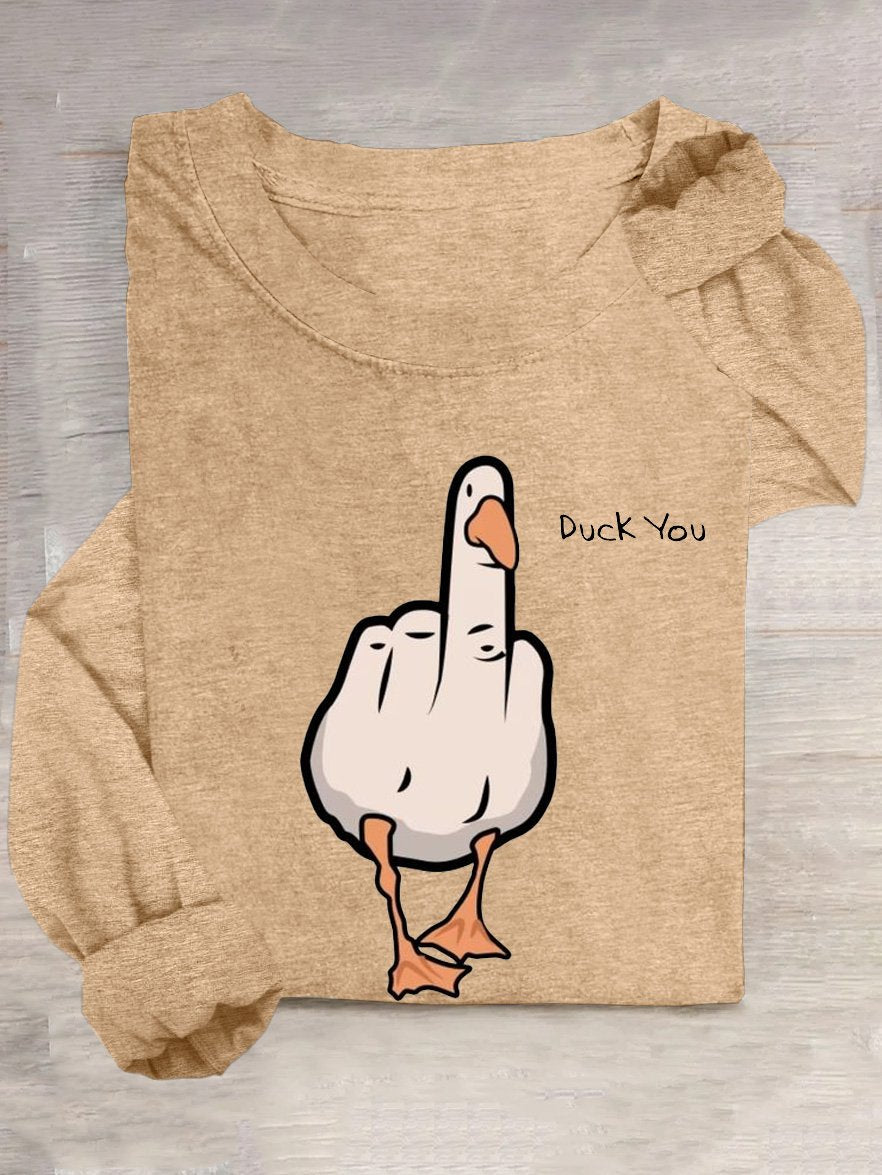 Casual Duck Cotton-Blend Crew Neck T-Shirt